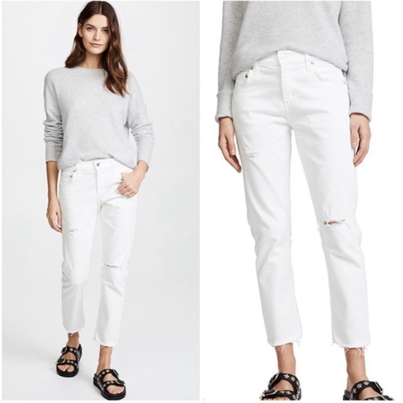 AGOLDE Isabel Slim Boyfriend Distressed Ankle Jeans White 45231 A015-1012 holes - Picture 1 of 11